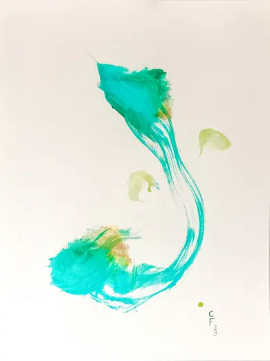 Turquoise, Emerald, golden powder on paper 300g/m2